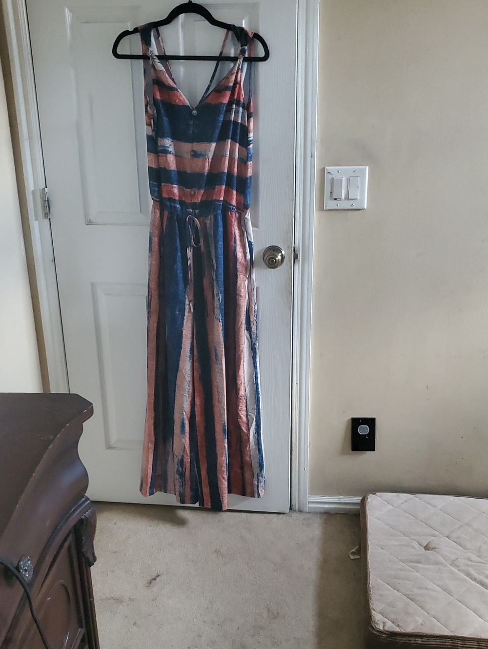 SHEIN Navy and Rose-Striped Sleeveless Wide-Leg Jumpsuit